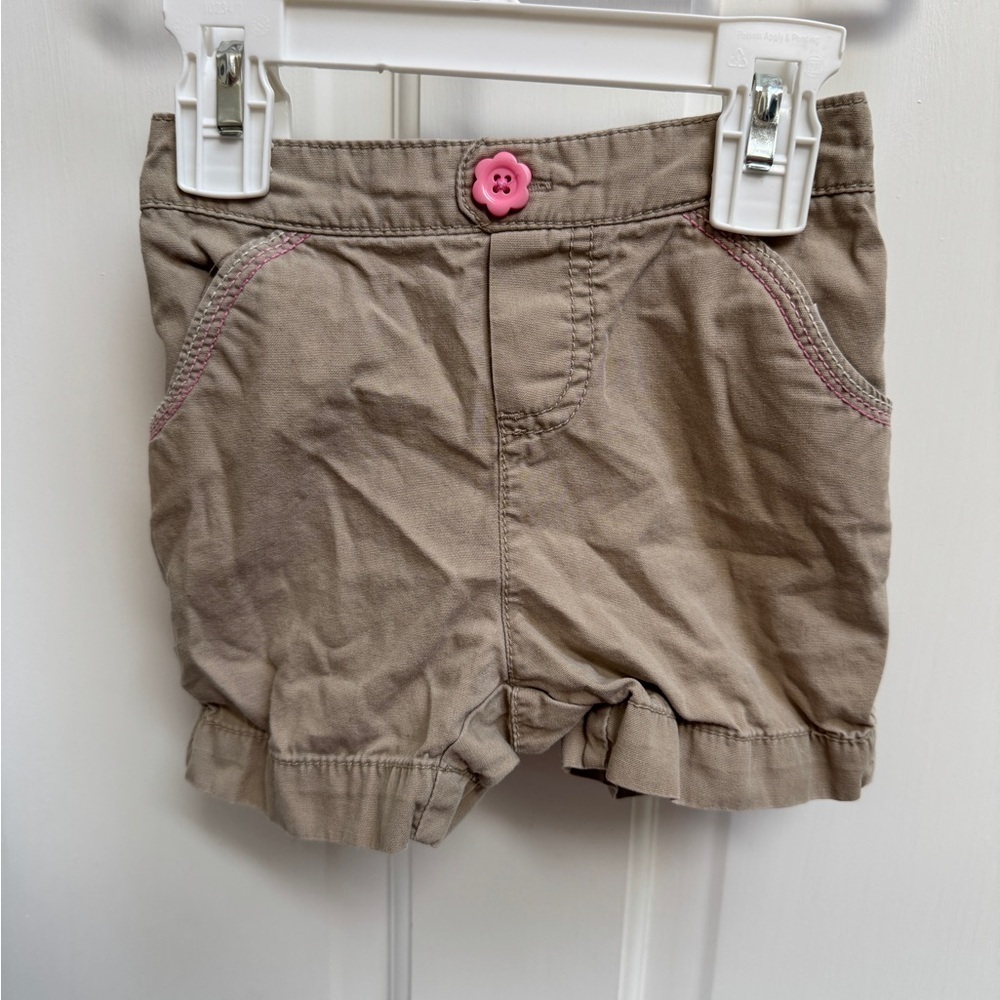 Circo 24M Girls Tan/Khaki and Pink Shorts with Floral Button